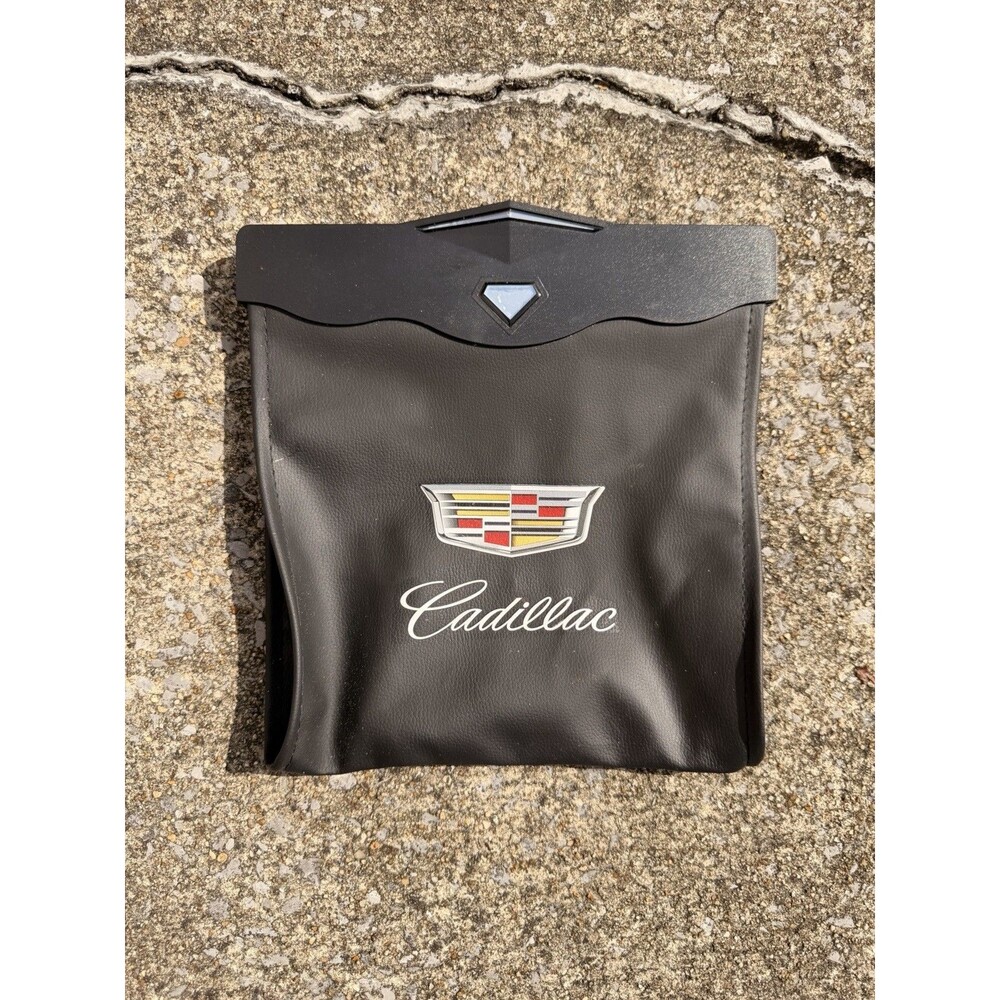 Cadillac Logo Car Trash Can Hanging Seat Back Garbage Bin Organizer Black